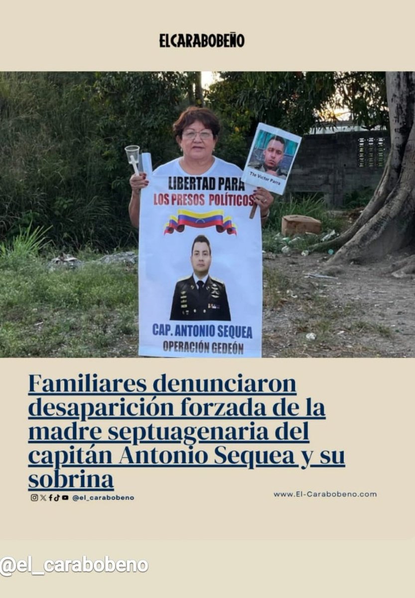 MundarayZair's tweet image. #URGENTE Nos informan que la Sra. MERYS TORRES DE SEQUEA, de 71 años de edad, secuestrada por ser madre del capitán Antonio Sequea, se encuentra en la enfermería del INOF por razones desconocidas. Ella sufre de la tensión y claustrofobia, ha sido maltratada por varios meses en…