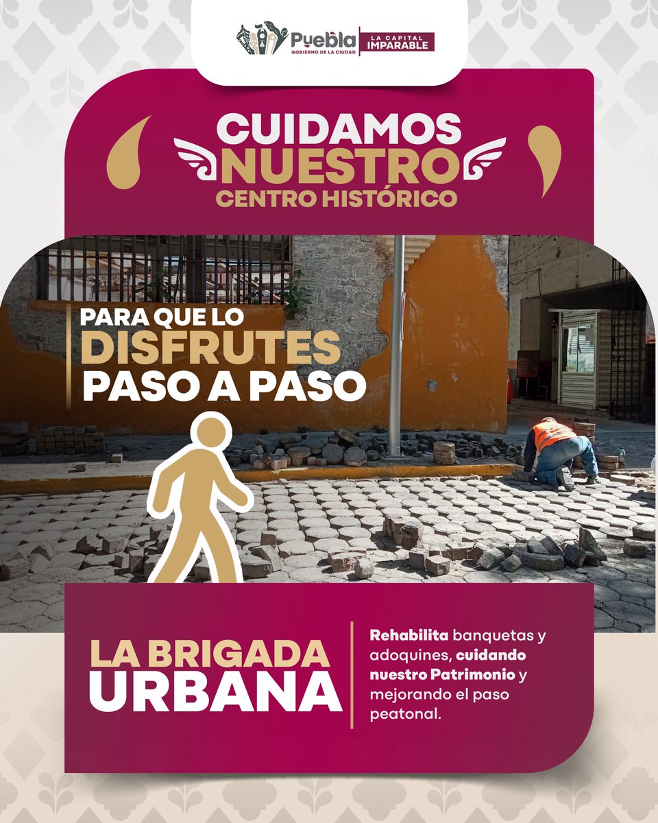 Trabajamos para que caminar por el Centro Histórico sea más seguro y agradable para todas las personas. 🛠️

La Brigada Urbana ha intervenido vialidades en el corazón de la Ciudad como 11 y 15 Poniente, 15 y 13 Sur, rehabilitamos banquetas, nivelamos adoquines y colocamos piedra