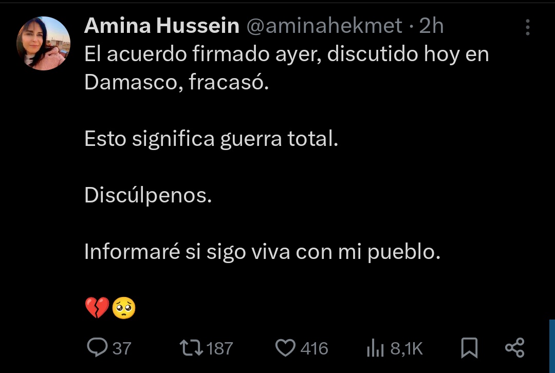Los kurdos ya cumplieron su función histórica como peones de EEUU e Israel destrozando Siria y entregándosela a los yihadistas de Al Golani y ahora sus aliados dejarán que sean masacrados por hordas islamistas. Es una tragedia inhumana que, desgraciadamente, se negaron a ver.