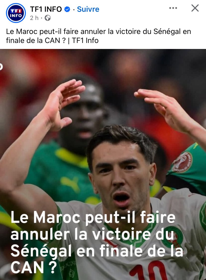 Ça commence le lobbying et l’opération de com, comment une chaîne française peut-elle tomber si bas? Bande d’hypocrites ! La coupe 🏆 est à Dakar et y restera pour l’éternité