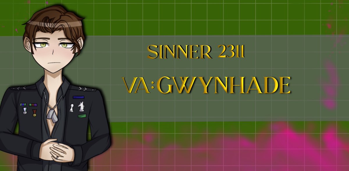 Finalrumination's tweet image. Sinner voice announcement 8 

Here is the stoic lone wolf chess boxer. They’ll be voiced by the talented Gwynhade!