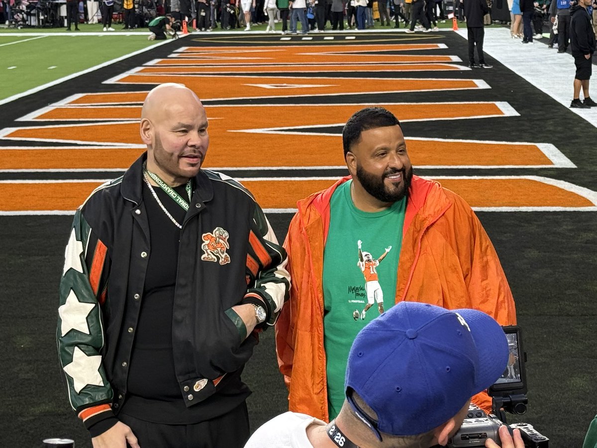 ABLichtenstein's tweet image. DJ Khaled and Fat Joe on the sideline tonight, supporting the Canes.