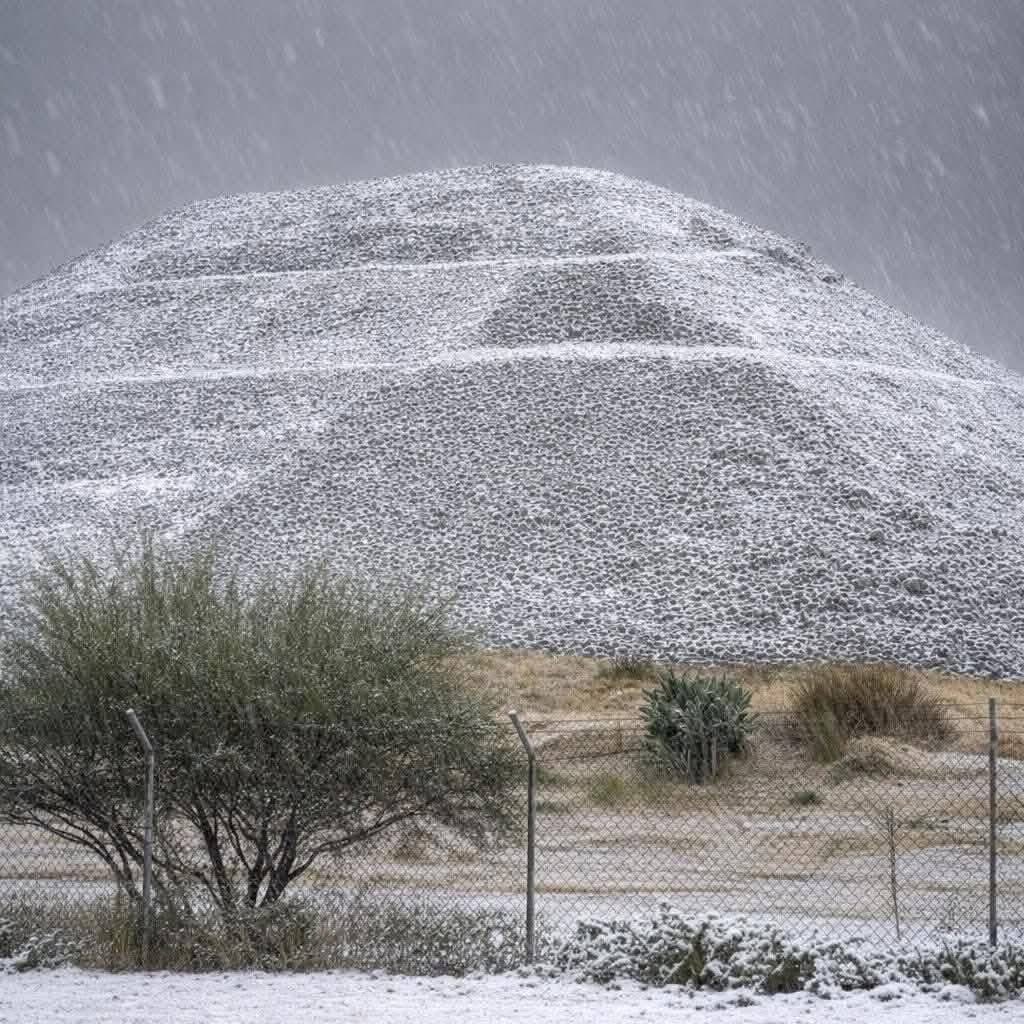NeoMexicanismos's tweet image. Teotihuacán de blanco, el granizo cubrió los templos en la primera tormenta del 2026 este domingo :::: #neomexicanismos