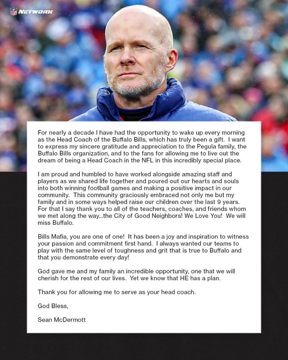 Sean McDermott was an incredible ambassador for the city of Buffalo and embraced its people and culture

It’s because of him football here was meaningful again and for that I’ll forever be grateful