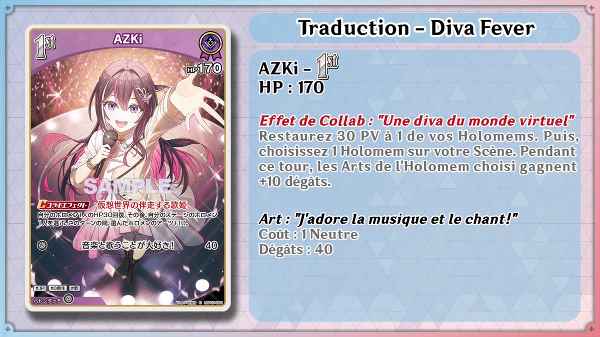 BS_OCG's tweet photo. -- Présentation Diva Fever --
[Fan Traduction FR]

Ouro Kronii - Oshi OSR - hBP07-005
AZKi - 1st C - hBP07-066

#holoOCGFR #hOCGFR #holoOCG #hOCGEN #hololiveTCG #ホロカ #hololive https://t.co/liODxMhZZd