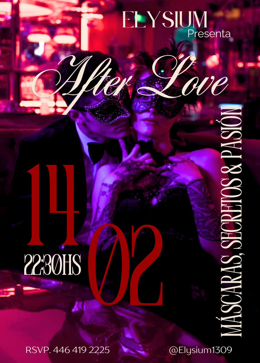 Una noche para jugar, observar, seducir y dejarse llevar bajo el anonimato!!

🎭 Máscaras, elegancia y placer.
💫 Elysium te espera.

RSVP: 446 419 2225