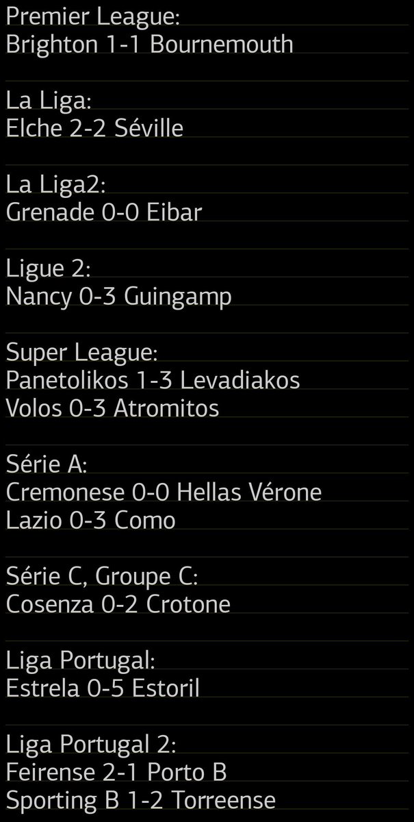 TrisInfoFoot's tweet photo. Les résultats foot de ce Lundi 19 janvier: #Superliga #SerieA #CREHEL #LazioComo #Ligue2BKT #ASNLEAG #LaLiga #ELCSFC #PremierLeague #BHABOU #LigaPortugal #CasaPiaAFS
Venez me suivre sur Instagram: https://t.co/bKiVAqrB6S.foot https://t.co/OC6mokvvvk