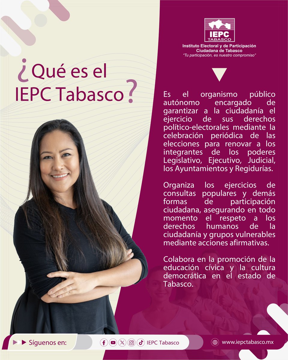 IEPCTabasco's tweet image. El #IEPCTabasco es el organismo público autónomo encargado de la organización de elecciones locales, consultas populares y demás formas de participación ciudadana.

"Tu participación, es nuestro compromiso"
iepctabasco.mx
