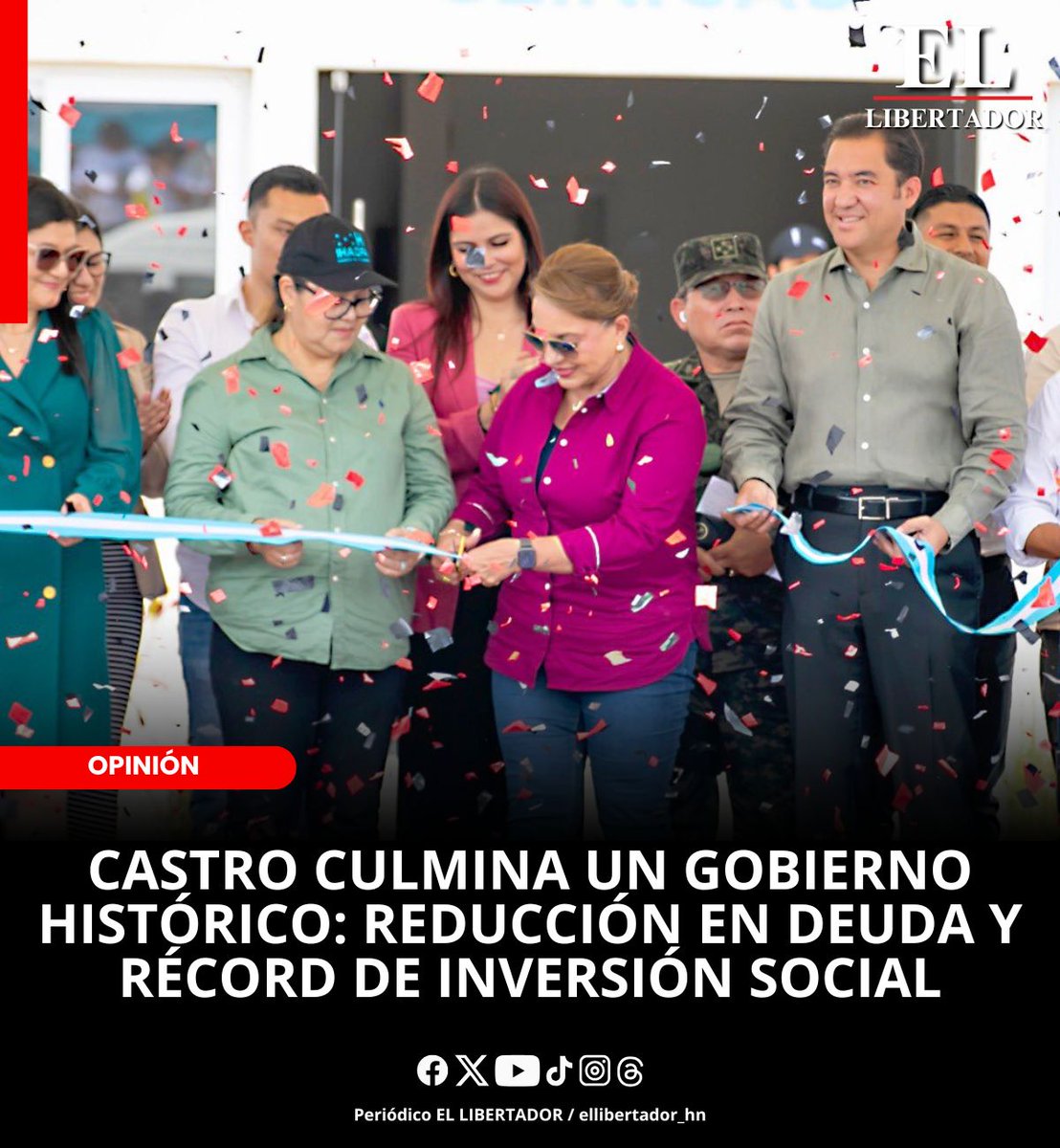 ellibertador_hn's tweet photo. CASTRO CULMINA UN GOBIERNO HISTÓRICO: REDUCCIÓN EN DEUDA Y RÉCORD DE INVERSIÓN SOCIAL

El secretario de Finanzas, Christian Duarte, afirmó que Honduras dejó atrás la herencia de la narcodictadura, con reducción histórica de la deuda, eliminación de fideicomisos corruptos, crecimiento económico, más empleo y el mayor programa de inversión pública sin nuevos impuestos.

Lea completo: https://t.co/fF9gYbPE9b

#Noticias #ELLIBERTADOR