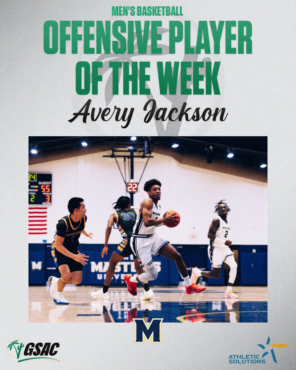 gsacsports's tweet photo. 🏀Men’s Basketball Players of the Week are in! Presented by Athletic Solutions.
⭐️ Offensive Player of the Week- Avery Jackson
⭐️ Defender of the Week- Eric Blackwell
Congratulations to these men’s basketball players!
#gsacmbb #therightwaytoplay https://t.co/HBIbDVxiFT