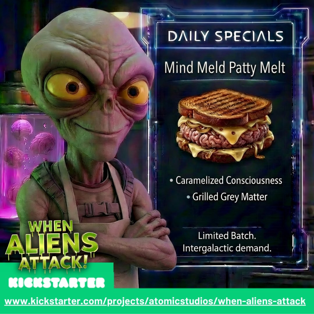 GoAtomicVideo's tweet photo. The perfect melt: Crispy bread, cheesy thoughts.
A little less than 3 days left to back season one on Kickstarter!

https://t.co/zqRswORrxu

#Kickstarter #IndieAnimation #SciFiComedy #Aliens #funny #brainfood #gross https://t.co/wq9jvQ8c3f