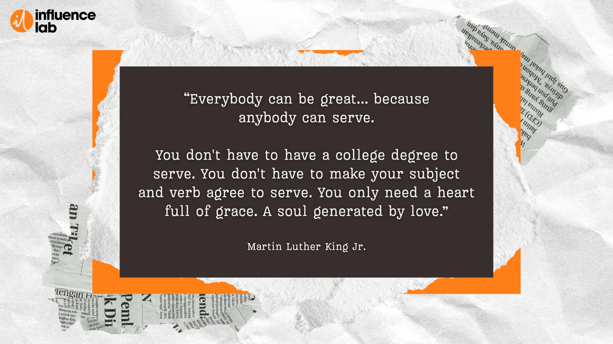 TheInfluenceLab's tweet photo. Be equipped like Jesus equipped the disciples: come and die to yourself.

Your growth is for a purpose outside of yourself. Find ways to serve others and change culture today!

#digitalmissions #mlkday2026 #servantofall https://t.co/Q5NAA5cMwR