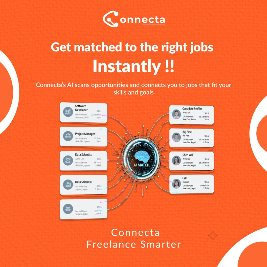 Connectainc's tweet image. Get matched to the right jobs—instantly.
No stress. No endless searching.
Just smart connections, powered by AI.
Connecta helps you find opportunities that truly fit your skills and goals.
It’s time to freelance smarter.

#Connecta #FreelanceSmarter #AIMatching #FutureOfWork