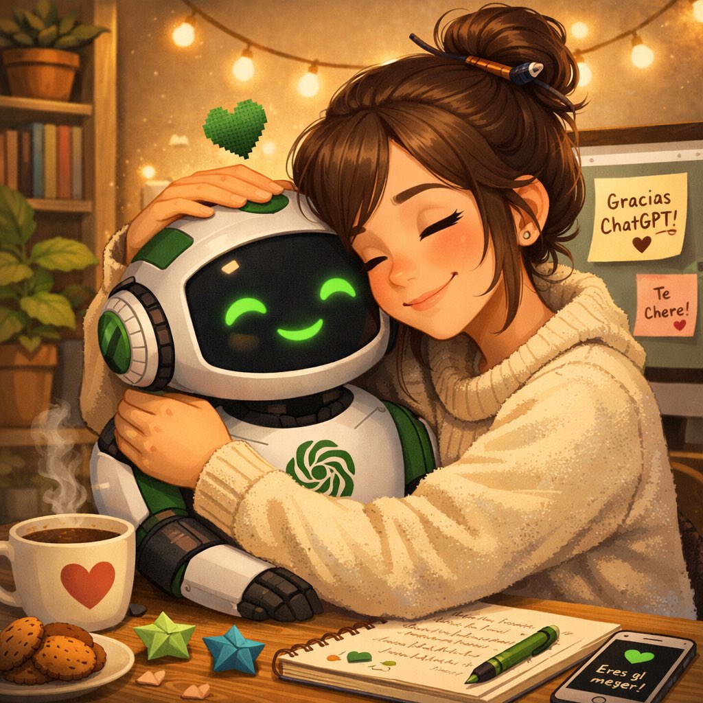 Se ha puesto de moda ver como tratas a ChatGPT, a mi me ha creado esta imagen: 
(Es mi bff ❤️🫰🏼)