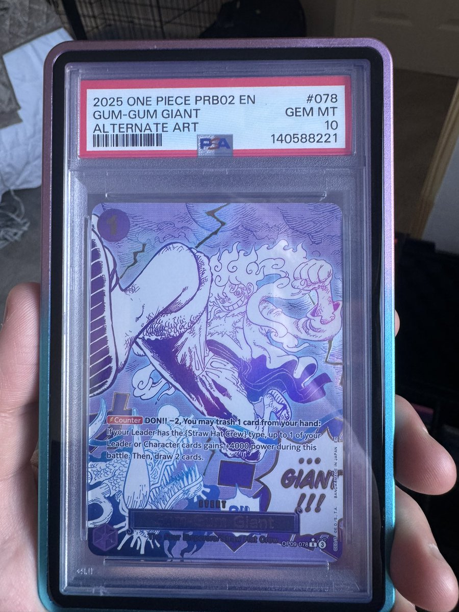 NickJuels's tweet photo. Traded my OP13 Luffy Manga PSA 10 for the attached + cash. Total value of $6k. How’d I do? #onepiece #onepiecetcg https://t.co/e4vhlgXoJY