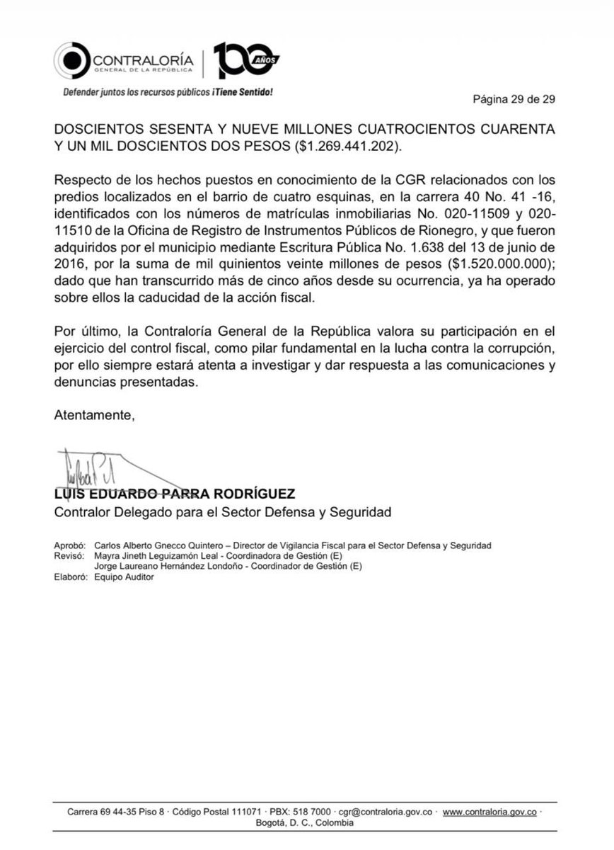 OrienteseTV's tweet image. #Alerta #Antioquia #orienteantioqueño Reciente respuesta de la @CGR_Colombia a la Veeduria Ciudadana que instauró demanda por CAI’s de @AlcRionegro 2016-2019 es totalmente opuesta a noticia difundida de cierre de proceso. Estaremos frente a un posible “PREVARICATO”? .