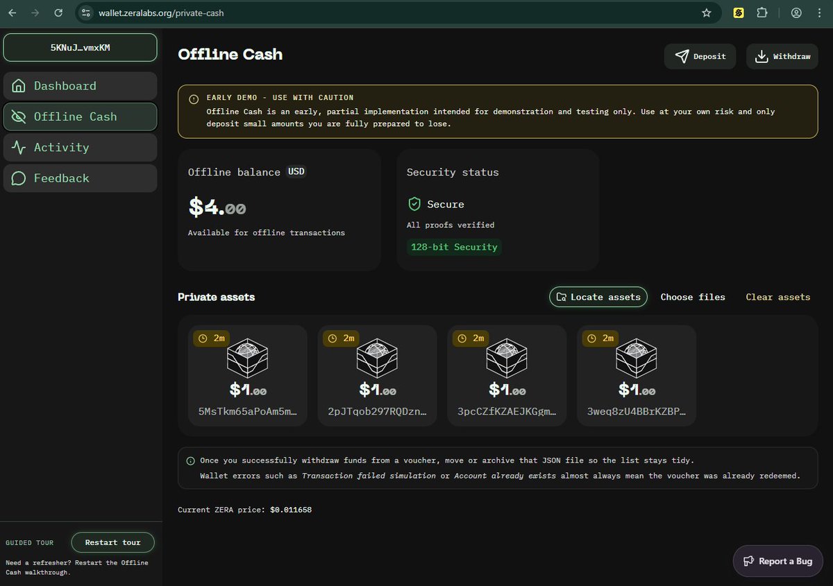 Download ZERA Desktop App: 🔗
zeralabs.org/downloads 
Uses to read/write offline balances to token/tags.

ZERA Dashboard (web wallet): 🔗
wallet.zeralabs.org 
Create USDC offline balances (cash vouchers).

Open-source desktop codebase:  🔗 github.com/Zera-Labs/Zera…