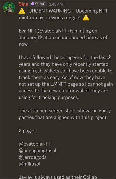 CryptoHunt62649's tweet photo. @EvatopiaNFT - scam?

I made a small research, so has a bad reputation:

1. A lot of showdowns with other projects:
2. Bans in discord for no reasons
3. OGs spots were only 100, but it already 250+
4. Also founders engage to hold NFT
5. Anna may have been a scammer

Don`t mint it https://t.co/8y6SPvBe3V