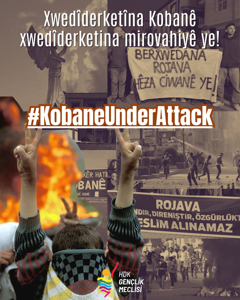 HdkGenclik's tweet photo. Rojava devrimi uluslararası komplo güçlerinin yönlendirmesi ve DAEŞ çetelerinin saldırısı ile boğulmak isteniyor. 

Em ê şoreşa mirovahîyê xwedî derkevin!
#KobaneUnderAttack https://t.co/WD1QwV66MA
