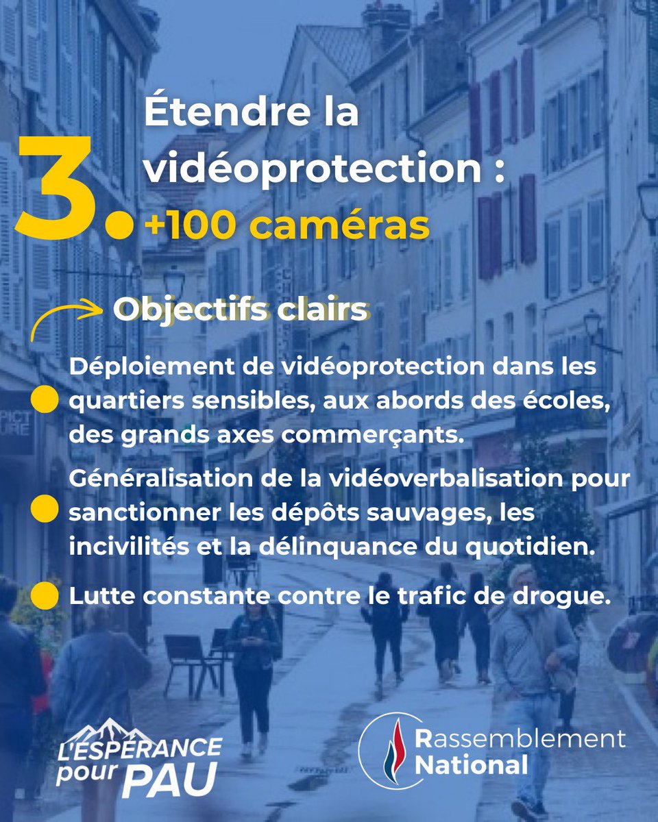 La sécurité sera notre priorité 👮‍♂️
Découvrez nos 3 mesures majeures pour rétablir l’ordre dans la ville de #Pau ! 
<a href="/EsperancePau/">L’Espérance pour Pau</a>