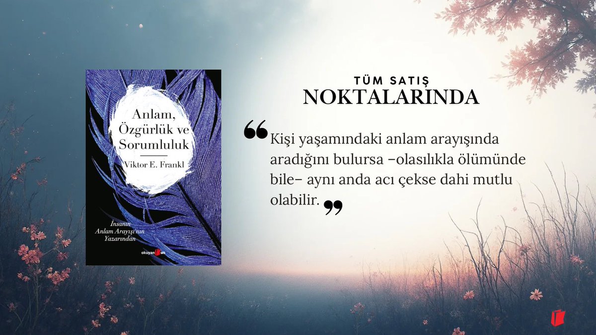 okuyanus's tweet photo. Bu kitap, özgürlüğü sınırsız seçim olarak değil, sorumlulukla anlam kazanan bir duruş olarak ele alıyor. Frankl, anlamın koşullarda değil, hayata verdiğimiz cevapta ortaya çıktığını hatırlatıyor. Düşünmeye, yüzleşmeye ve daha bilinçli yaşamaya davet eden derin bir okuma. https://t.co/F6knMc5jBC