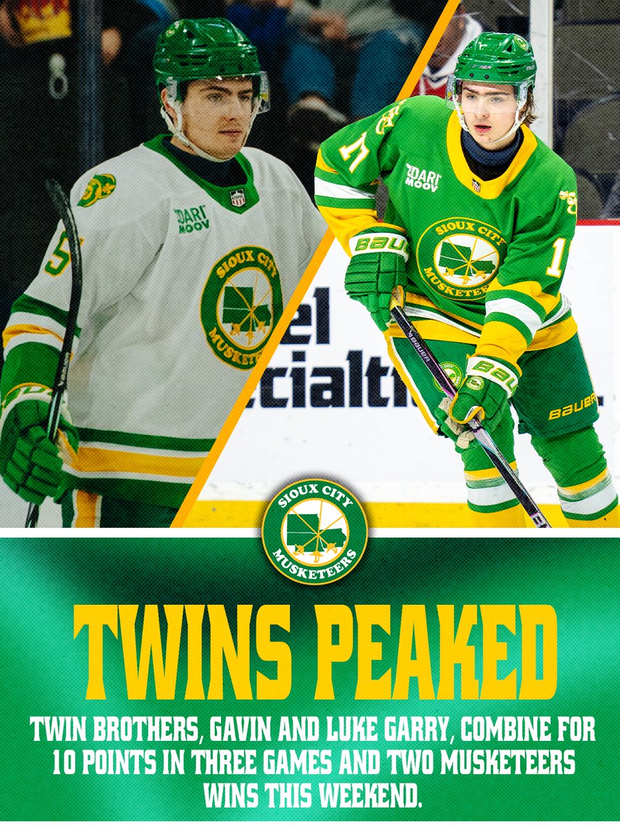 Talk about a twin takeover! Gavin and Luke Garry carried the Muskies to a pair of wins this weekend 

#SCMusketeers | #USHL | #SiouxCity