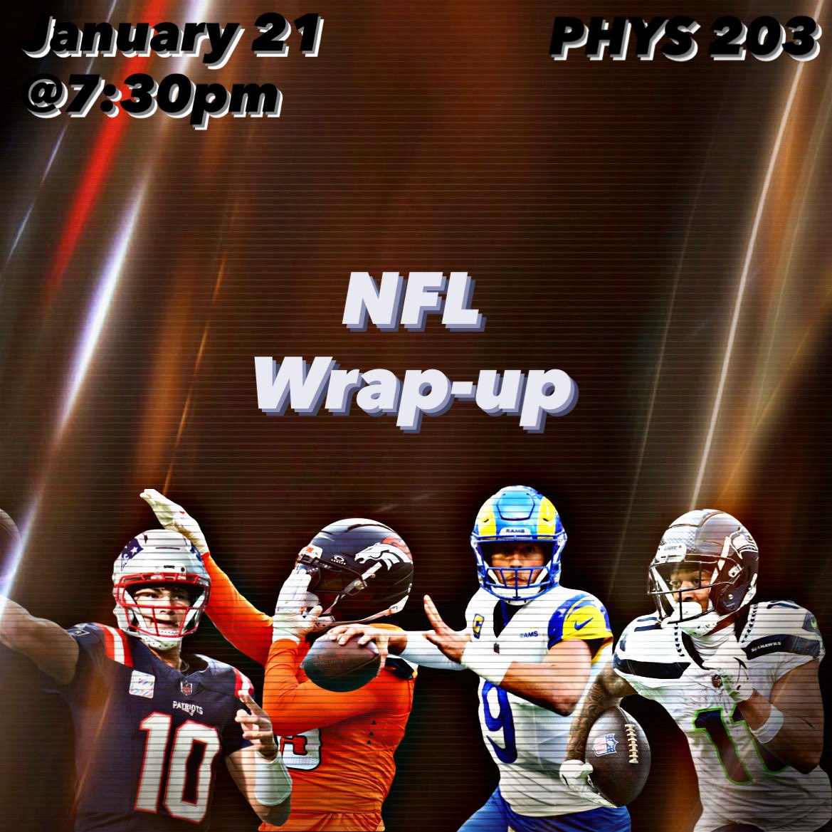 SA_Purdue's tweet photo. NFL Meeting this Wednesday!!🏈
Join us at 7:30pm in PHYS 203 to recap the NFL season and preview the AFC/NFC Championships+Super Bowl‼️
Looking forward to seeing you there! https://t.co/WeLLjkantg