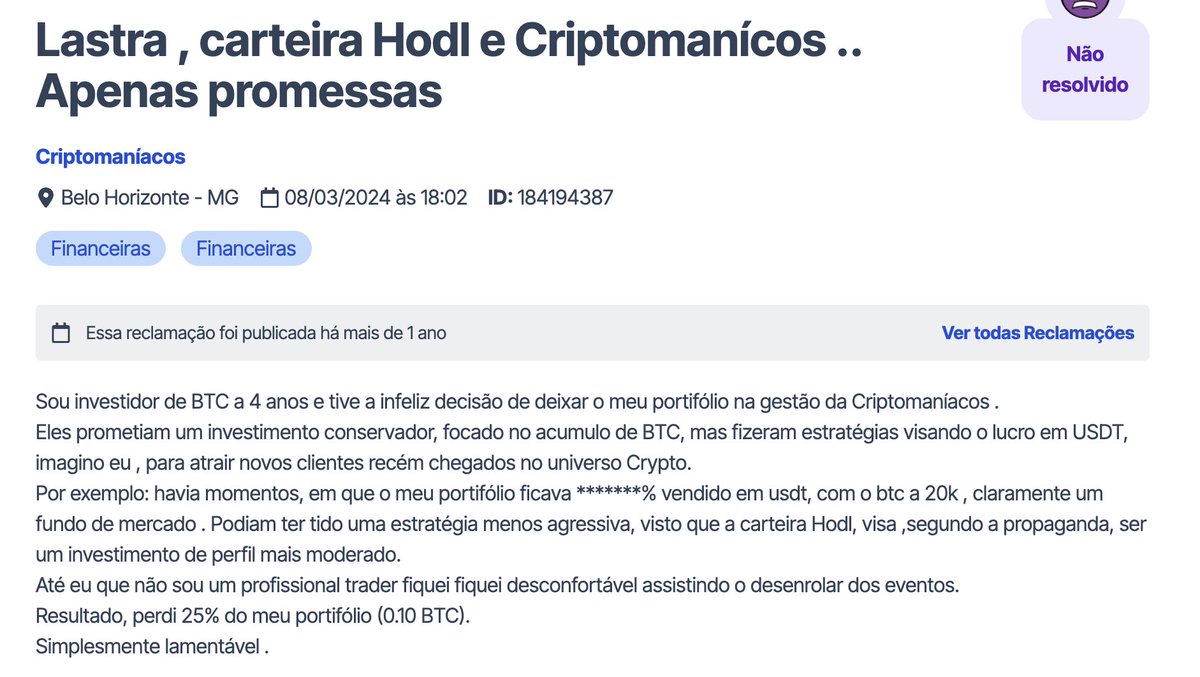 Perda de 25% em Bitcoin com a Criptomaniacos. É shitcoin também?