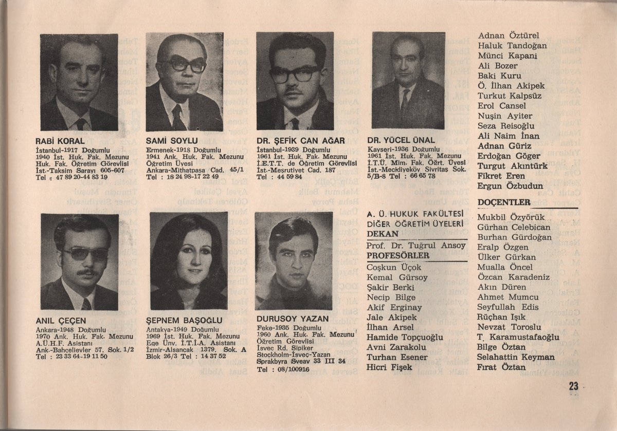 avtugaydin's tweet photo. 1975 yılı, Türkiye'nin Öğretim Görevlisi Hukukçularının listesi (203 kişi):