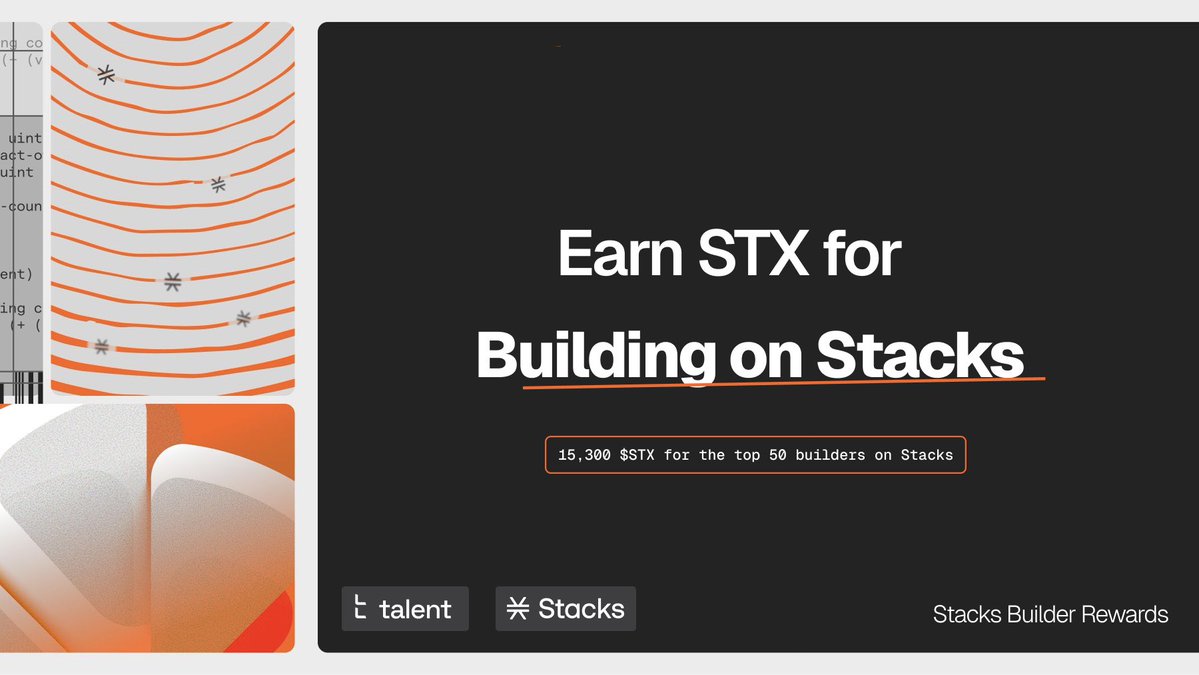 TalentProtocol's tweet image. Starting today, we’re ranking the 50 most impactful builders on @Stacks

→ Ship onchain products that gain traction
→ Contribute to public repos
→ Build with Stacks SDK

15,300 $STX up for grabs till Jan 31.