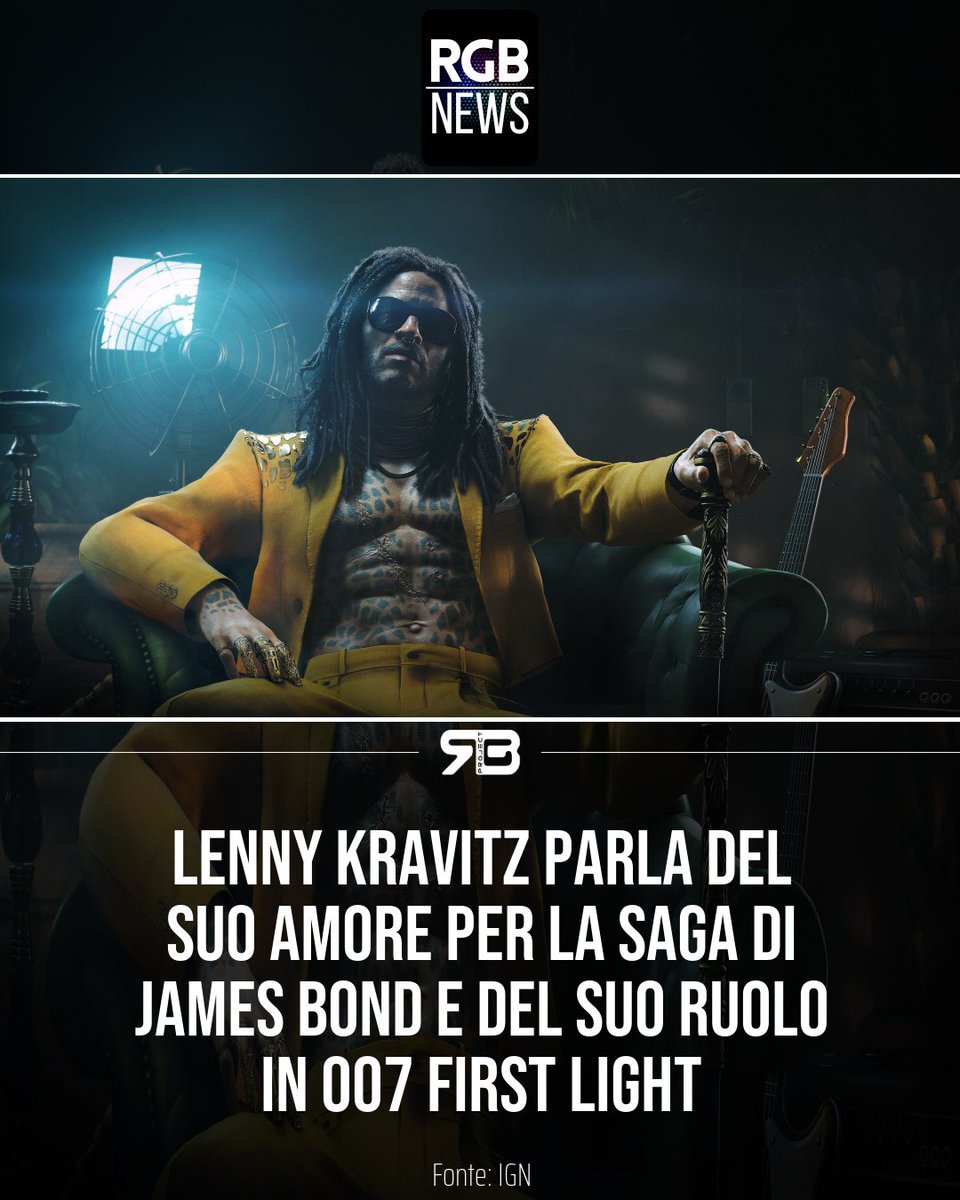 RGB_project_it's tweet photo. Lenny Kravitz esprime il suo entusiasmo per il suo ruolo di antagonista nel videogioco #007FirstLight.

Da grande fan della saga di #JamesBond, è entusiasta di far parte di un franchise così iconico.

Speriamo che il titolo non deluda le aspettative dei fan di 007. https://t.co/cPSKcZfApk
