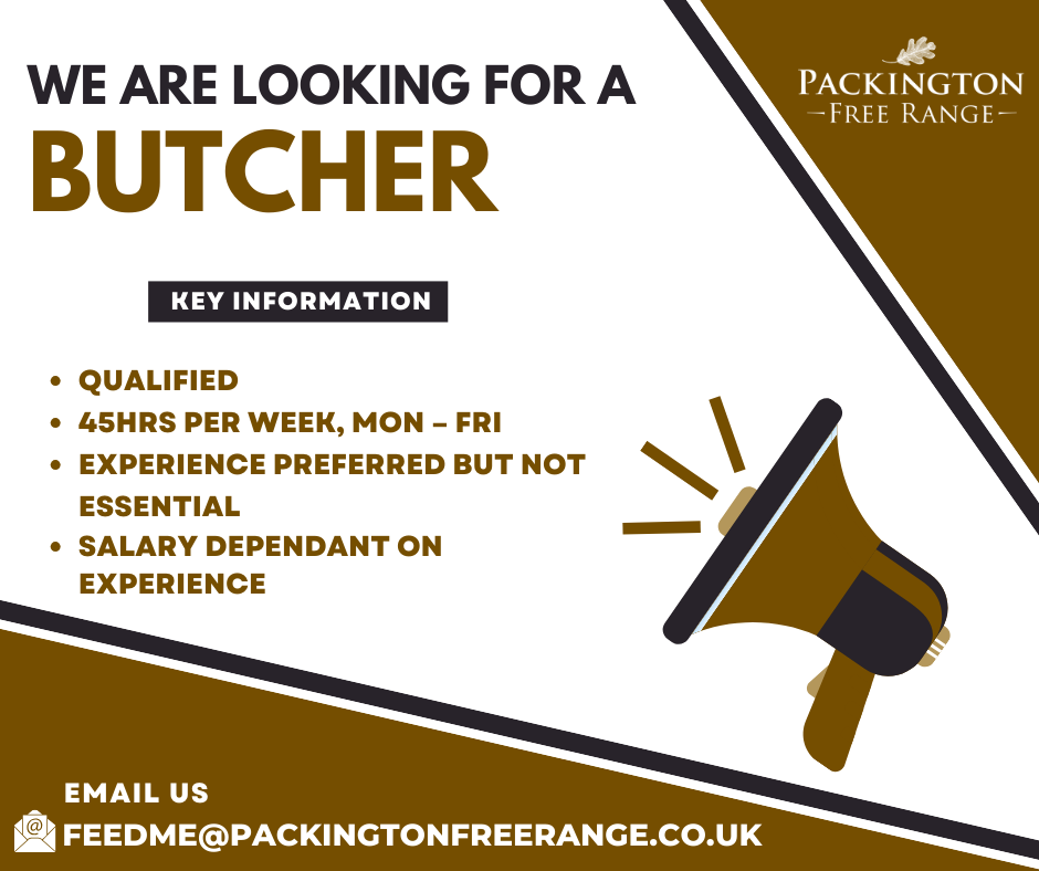 PackingtonFR's tweet image. **WE'RE HIRING**

We're looking for a qualified butcher to join our team at our Blakenhall Park site, Barton-under-Needwood.

If you are interested, please email: feedme@packingtonfreerange.co.uk with your CV and a covering letter.

#vacancy #hiring #butcher #job #staffordshire