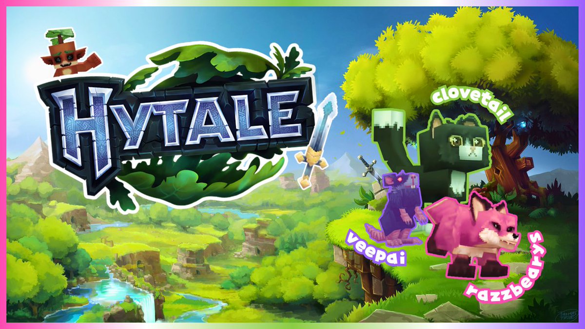 a cat, a rat, and a fox wander into the world of hytale tonight at 6pm ET ⭑ .ᐟ  

⤷ twitch.tv/clovetail 🌿
⤷ twitch.tv/razzbearys 🍓