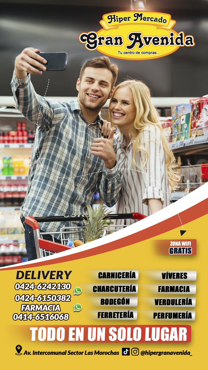 TODO EN UN SOLO LUGAR
Hipermercado Gran Avenida.
Contáctanos a través de ⬇️

Whatsapp Mercado
📲 04246242130
📲 04246150382

Trabajamos desde las 8:30 am hasta las 9:00 pm
🛍️🛒💛

👉Ubicados
Avenida Intercomunal, sector Las Morochas #CiudadOjeda #Zulia