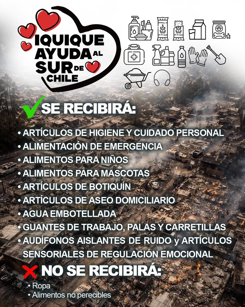 🤝 ¡¡#Iquique AYUDA AL SUR DE 🇨🇱!!

🩵 Cada aporte cuenta y desde la "Tierra de Campeones y Campeonas" demostremos que la SOLIDARIDAD y el COMPROMISO con #Chile nos une en los momentos más difíciles...

TODOS LOS DETALLES AQUÍ ⬇