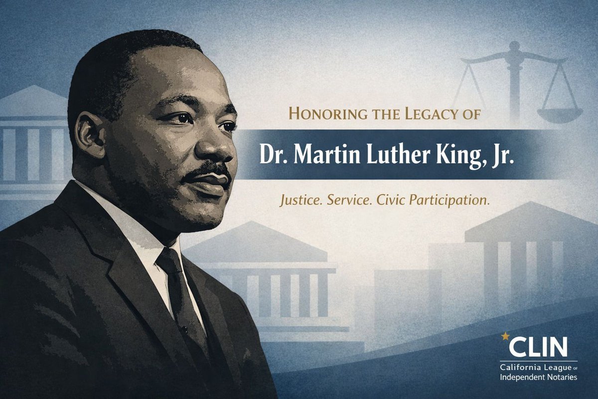 Honoring Dr. Martin Luther King, Jr. and his legacy of justice, equity, and civic participation.

Independent notaries advance civic access and informed consent every day.

#MLKDay #CivicEngagement #Notaries