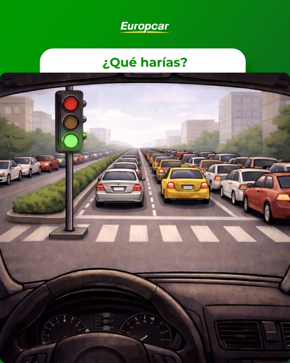 Semáforo en verde. Calle llena sin espacio. Tú, ¿qué haces? 🤔