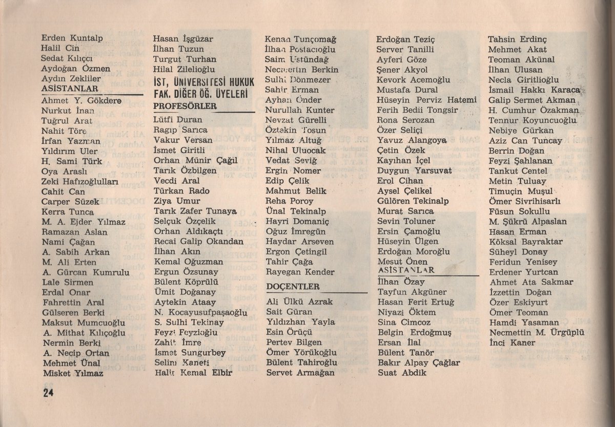 avtugaydin's tweet photo. 1975 yılı, Türkiye'nin Öğretim Görevlisi Hukukçularının listesi (203 kişi):