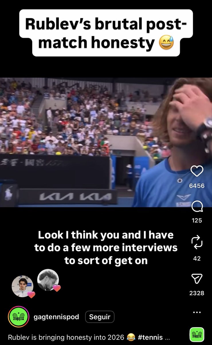 josemorgado's tweet image. Love Jaime Faria liking the Instagram post of a video where Andrey Rublev admits he has no idea who Faria is. 😅

They face on Wednesday. 👀