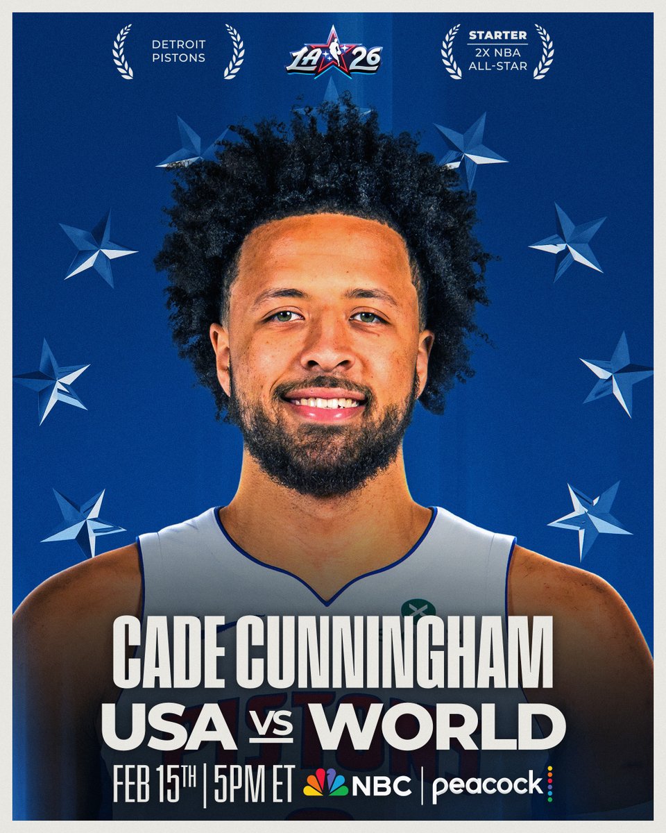Making his 2nd NBA All-Star appearance... Cade Cunningham of the <a href="/DetroitPistons/">Detroit Pistons</a>.

Drafted as the 1st pick in 2021 out of Oklahoma State, Cunningham is averaging 25.9 PPG, 6.0 RPG and 9.6 APG for the Pistons this season.