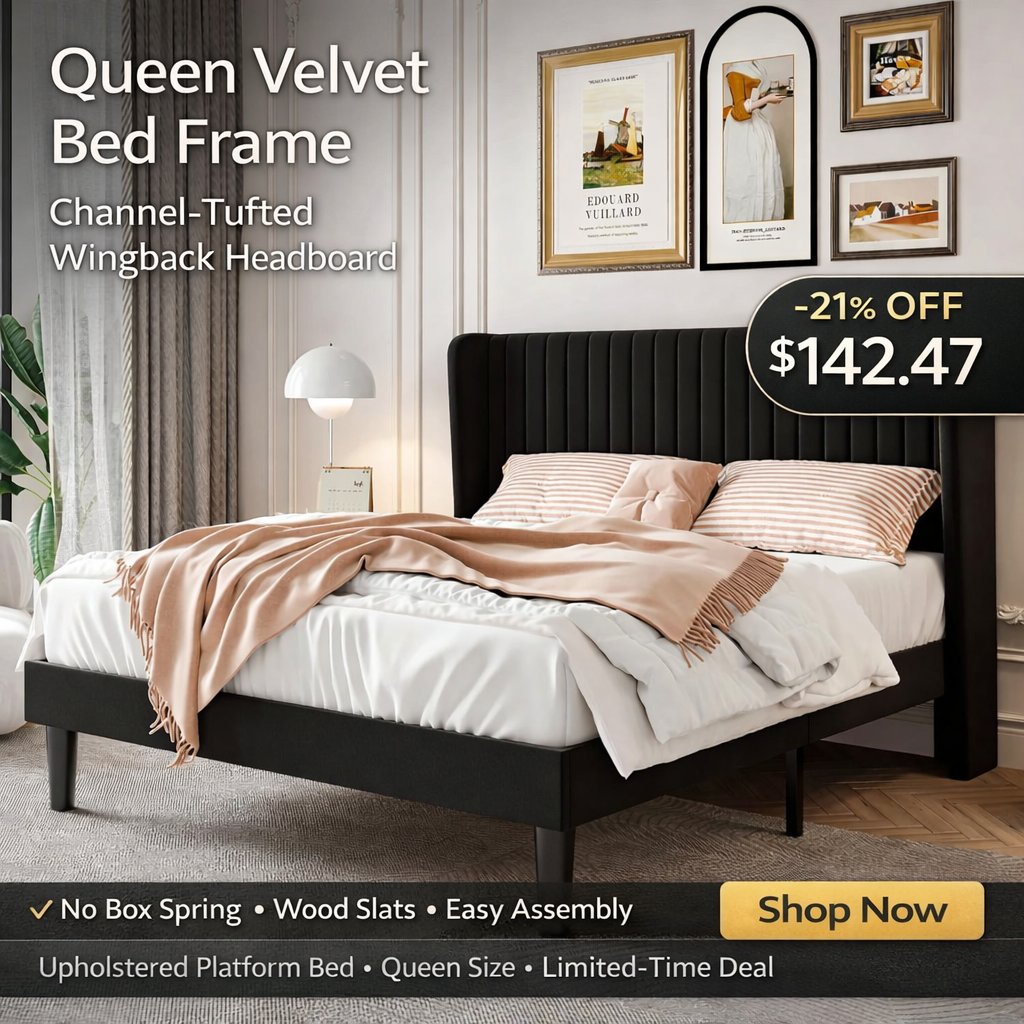 Queen Velvet Bed Frame 🛏️
Channel tufted wingback headboard
No box spring needed • Easy assembly
💥 $142.47 (21% OFF)
👉 Upgrade your bedroom

amzn.to/4jOngOT