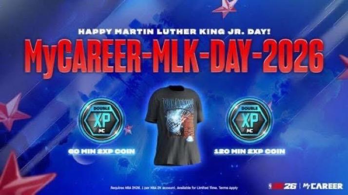 PSXBPLUG's tweet photo. 🚨 2 New MLK Day Locker Code!

🎟 Enter: MLK-DAY-MyTEAM
For #MyTEAM

MYCAREER-MLK-DAY-2026

Redeem this Locker Code for a new t-shirt and 2XP coins in #MyCAREER !

🗓 Available for 1 week.

#NBA2K26 #LockerCodes #MLKDay #MLKDay2026 https://t.co/rfsZIHVdHl