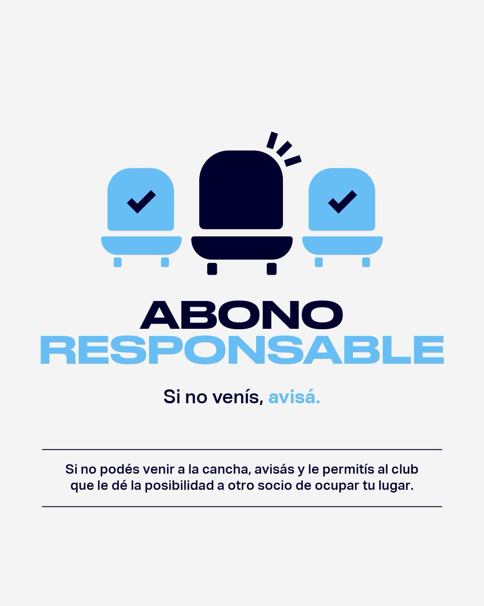 RacingSocios's tweet image. Llega el Programa de Abono Responsable ✅

Si no podés venir al Cilindro, ahora podés avisar y liberar tu ubicación 🏟️

De esta manera le permitís al Club que le de la posibilidad a otro socio/a que ocupe tu lugar 🤝