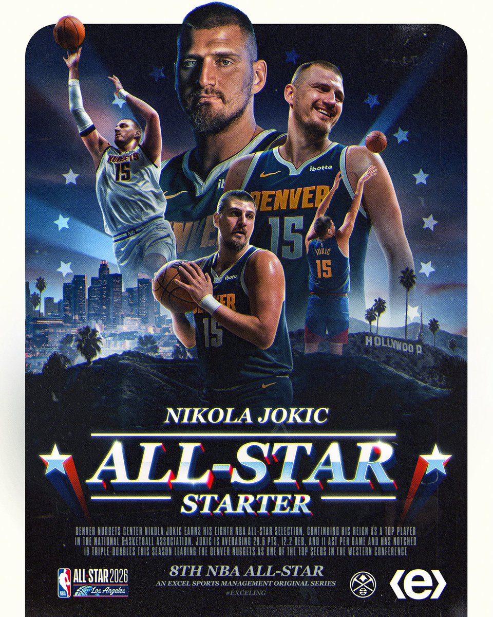 excelbasketball's tweet image. Name in lights ⭐️ 

Nikola Jokic is an NBA All-Star starter! #exceling