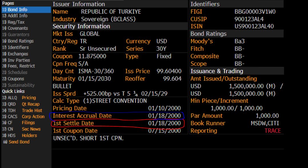 <a href="/hasas1303/">Alâmet-i farika</a> Hocam direk örnek üzerinden gidelim 

Pricing Date : Fiyatın ( getirinin belli olduğu ) gündür. Buradan sonra istediğin gibi alıp satabilirsin. Şuan herhangi bir para ödemene gerek yok.

Interest Accured Date ve 1.st Settle Date : bu kıymetin üzerine faiz