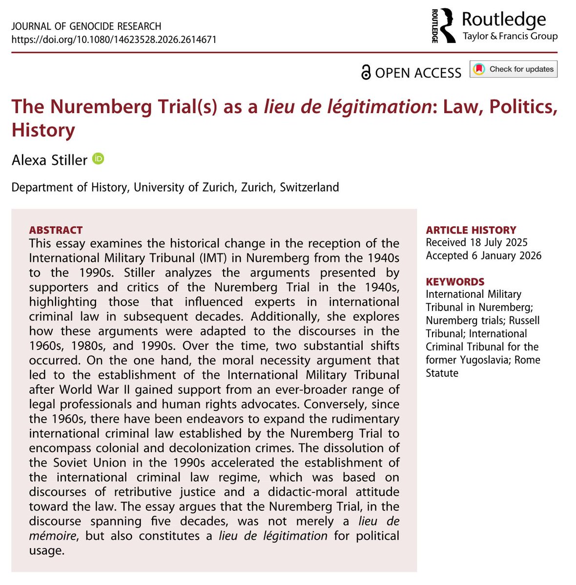 Journal of Genocide Research tweet media