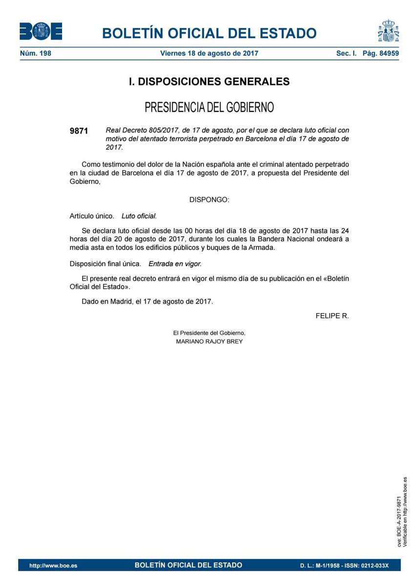 elalcazar_es's tweet image. El Gobierno cambia la fórmula y elimina “el dolor de la Nación española” del decreto de luto oficial del Estado por la tragedia de Adamuz.

Imagen comparativa del BOE con el decreto por los atentados islamistas de Barcelona del 17-A.

Seguir: @elalcazar_es
