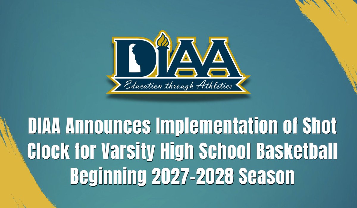 DIAA_Delaware's tweet photo. Shot Clock Coming to Delaware High School Basketball

The DIAA Board of Directors has approved the implementation of a shot clock for DIAA varsity girls and boys high school basketball games, beginning with the 2027–2028 season.

🔗 Read the full announcement: https://t.co/C758HgkTUs
