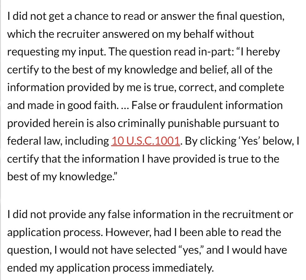 ReichlinMelnick's tweet image. Incredible. Border Patrol is recruiting by having people enter AI-generated resumes and telling them so long as they've worked at a Walmart or a Walgreens for a few years they're qualified, and the recruiters just filling out everything for the applicants.