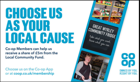 A huge thank you to the 439 Co-op members already supporting the Great Wyrley Academy Community Fridge!

The more members who choose our cause, the more funding we receive to launch this vital project right here at the hub@Wyrley.